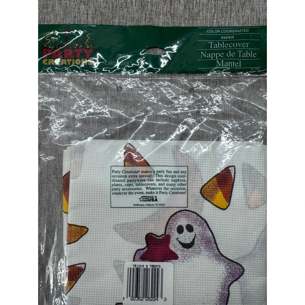 Vintage NOS Halloween Paper Tablecloth 48x88 Tricks N Treats Ghost Cat Moon